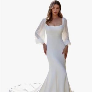 Sophisticated White Long Sleeve Wedding Dress NWOT